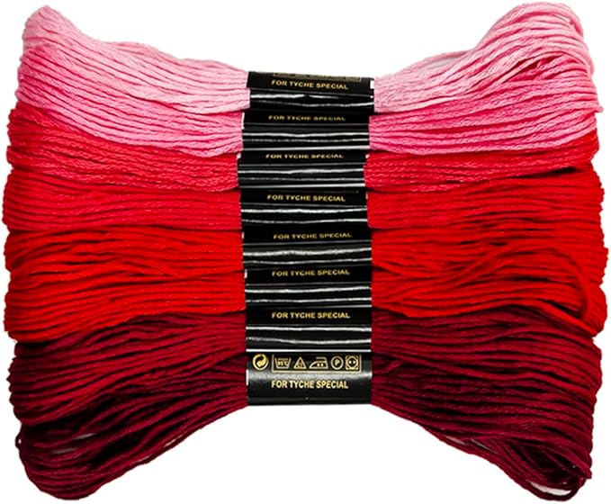 8 Shades Red Gradient Embroidery Thread Set - 8 Meters Each for Hand Embroidery Sewing Crafts (Pink to Burgundy Ombre)(67976)