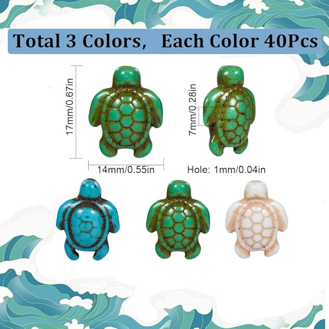 SUNNYCLUE 1 Box 120Pcs Turtle Beads Bulk Sea Turtle Charms Blue Green White Beads Tortoise Synthetic Howlite Turquoise Bead Summer Ocean Animal Loose Spacer Beads for Jewelry Making Kit Adult Women