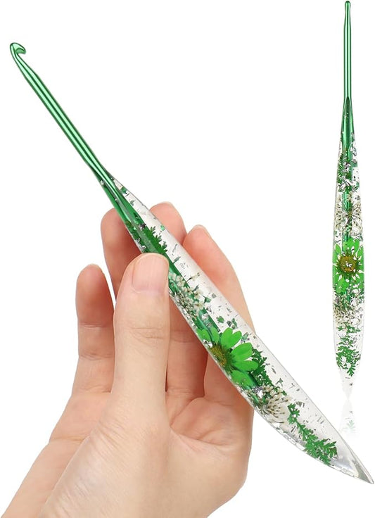 Katech 4mm Crochet Hooks with Floral Pattern-Comfort Grip Ergonomic Crochet Needles-Longer Smooth Glide Crocheting Hook for Arthritic Hands, Beginners & Professional Ideal Crochet Gift(G)
