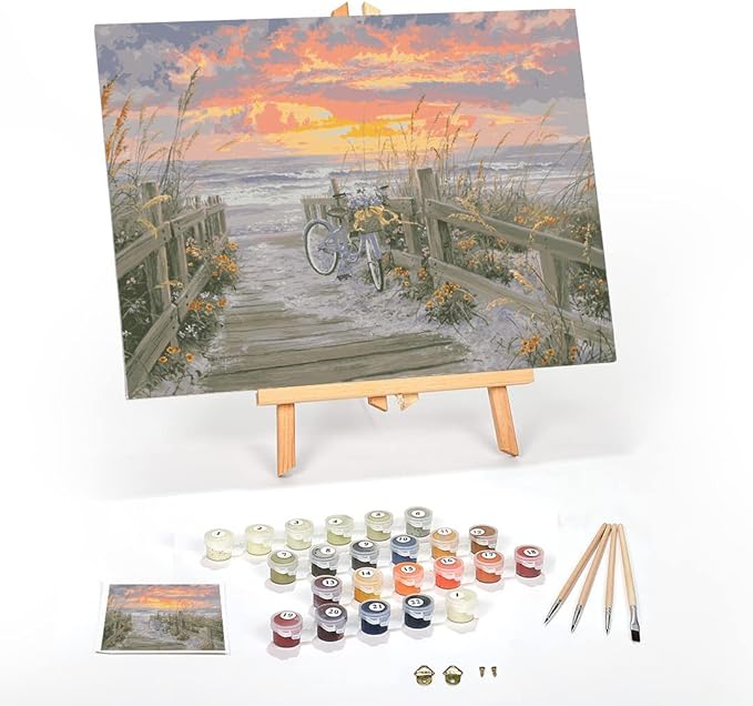 Ledgebay DIY Paint by Numbers Kit for Adults Framed Canvas: Beginner to Advanced Paint by Numbers Kit, Kits Include Acrylic Paint Set Brushes Tabletop Easel (Morning Ride 16" x 20" Framed)