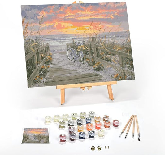 Ledgebay DIY Paint by Numbers Kit for Adults Framed Canvas: Beginner to Advanced Paint by Numbers Kit, Kits Include Acrylic Paint Set Brushes Tabletop Easel (Morning Ride 16" x 20" Framed)