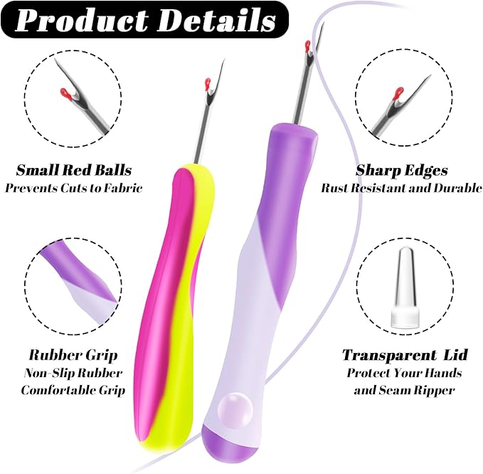 2 PCS Seam Rippers, Rippers for Sewing and Thread,Remover Stitch Tool for Hand Sewing, Knitting, Cross Stitching, Embroidery and Thread Removal(Purple + Green)