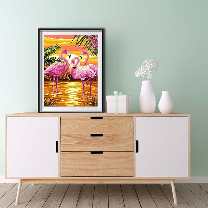 LYKEJI Diamond Art Kits for Adults 5D DIY Full Drill Round Diamond Painting Kits,Flamingo Pattern Diamond Arts Craft,Home Decoration and Room Wall Decor,Gift for Friends and Family