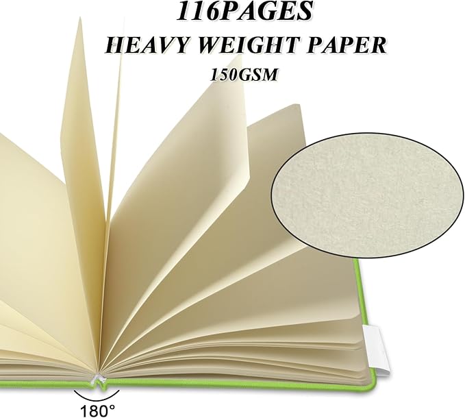 5" x 5" Hardcover Sketch Book,Small Mixed Media Sketch Pad,58 Sheets 150GSM Acid-Free Artist Drawing Paper,Travel Journal Blank Notebook for Painting,Illustration,Art Supplies.Hami Melon Green