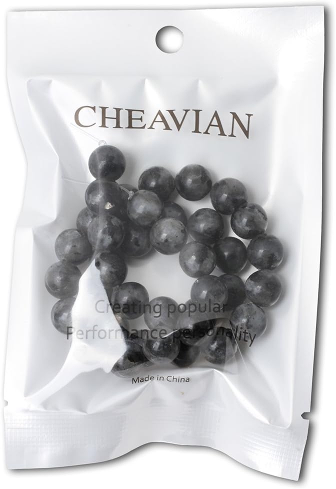 cheavian 35pcs 10mm natural black labradorite gemstone round loose beads crystal energy stone for diy jewelry making 1 strand 15"