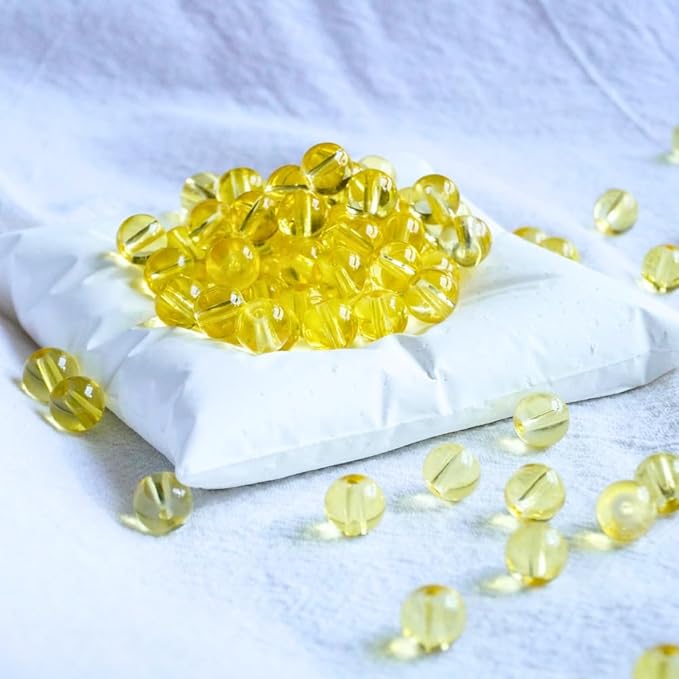 Jabrand 150pcs Beads Kit, 8mm Transparent Glass Beads Clear Round Crystal Beads for Bracelet Making Jewelry DIY Crafts Supplies (Yellow)