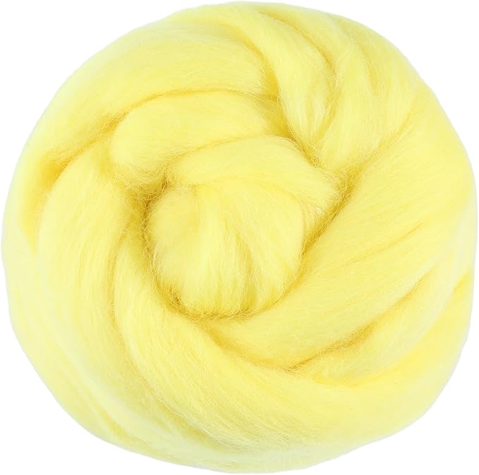 3.53oz Wool Roving, Fiber Roving Wool Top, Needle Felting Supplies, Pure Wools, Chunky Yarn, Spinning Wools for Needle Felting Wet DIY Hand Spinning (Light Yellow)
