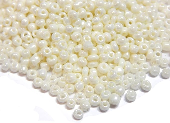 Perlin Glass Seed Beads 4mm 6/0 Round 1100pcs Mini Small Pony Spacer Beads Kit for Jewelry Making Earrings Bracelets Pendants Waist DIY Handmade (Beige Opaque)