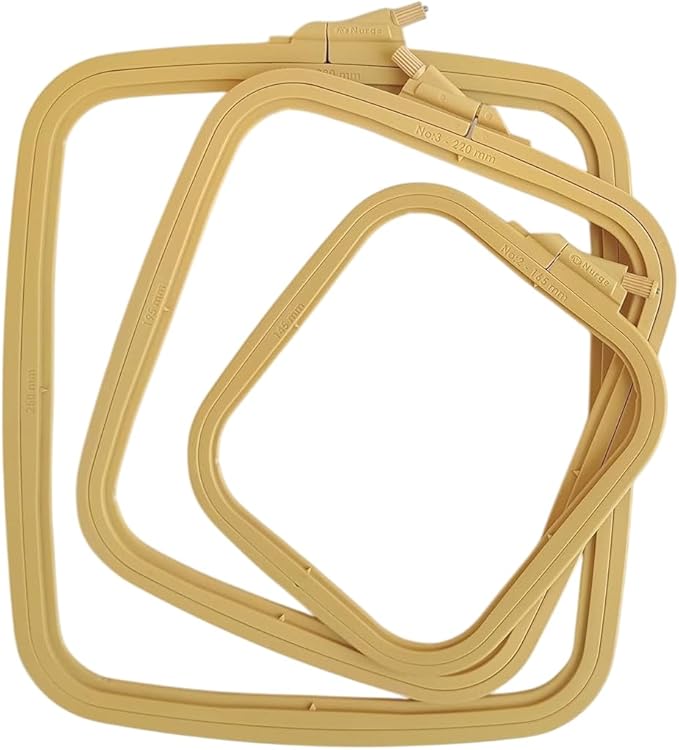 nurge square embroidery hoop - plastic cross stitch frame for needlepoint & embroidery - adjustable craft hoop - beige - set of 3