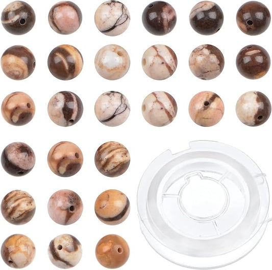 bymitel 210pcs natural crystal beads stone gemstone round energy healing loose beads with stretch cord for jewelry making bracelets anklets (brown zebra jasper, 4mm 210pcs)