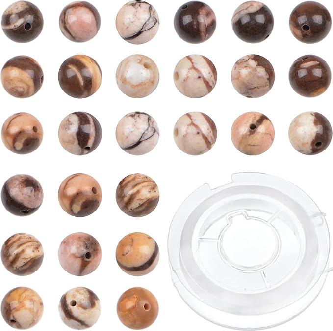 bymitel 140pcs natural crystal beads stone gemstone round energy healing loose beads with stretch cord for jewelry making bracelets anklets (brown zebra jasper, 8mm 140pcs)