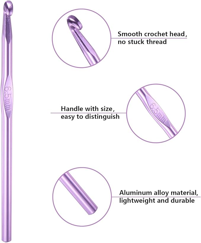 HEYLEAYAR 6.5mm Aluminum Crochet Hooks 14PCS, Aluminum Crochet Needle Size K, Crochet Hooks Bulk for Knitting Craft Yarn Contribute to Beginners