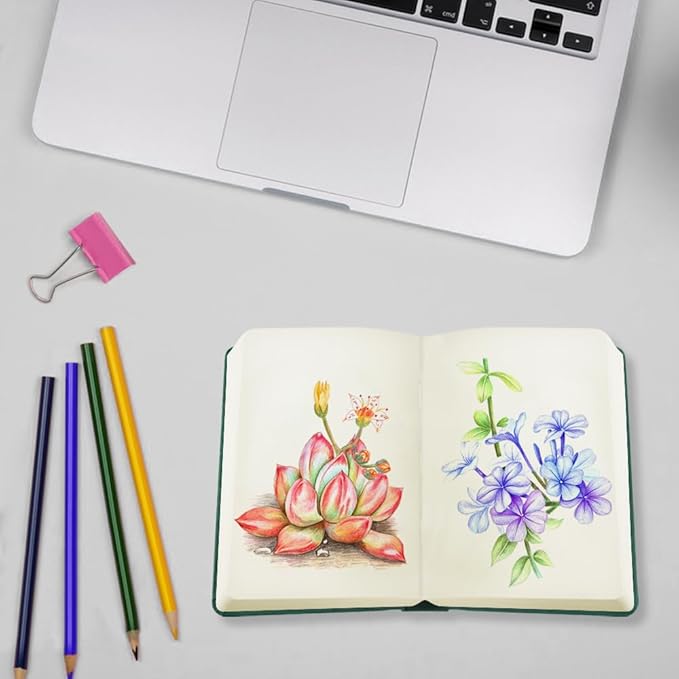 Mifuner Small Rectangle 3.5x5.5 200 Sheets 105gsm Mini Notebooks Blank Pages Sketchbooks Pocket Paint Writing Diary Memo PU Leather Cover Green