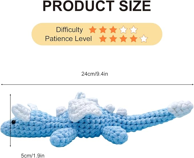 Cute Dragon Crochet Kit for Beginners, Learn to Crochet Starter Set with Step-by-Step Video Tutorial & Crocheting Manual, Easy Yarn Knitting Kit for Adult, Stuffed Animal Doll for Xmas Gift