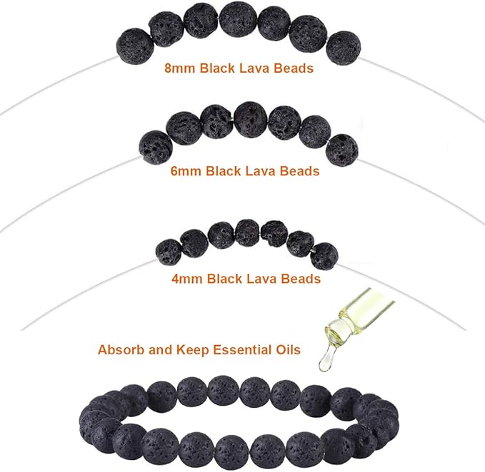EuTengHao 602Pcs Lava Beads Stone Kits with 8mm Chakra Beads and Spacers Beads Bracelet Elastic String for Diffuse Essential Oils Adult DIY Jewelry Making Supplies