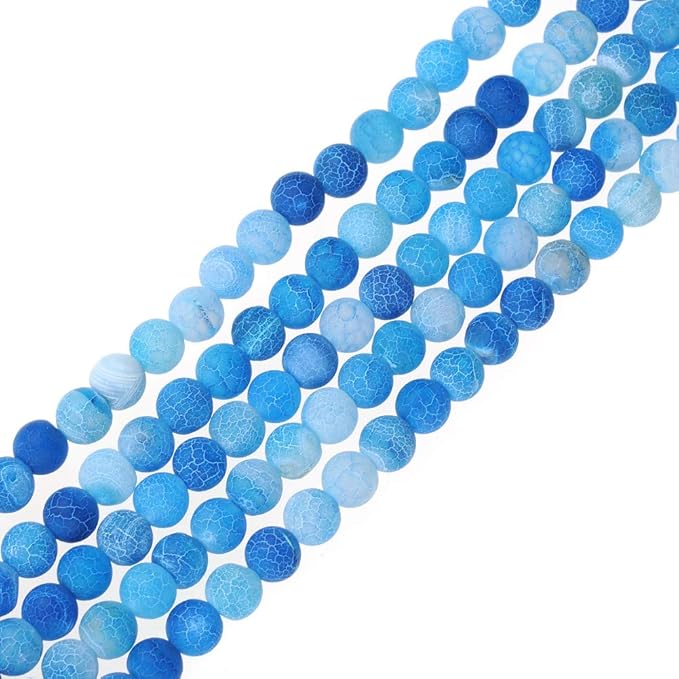 10mm Natural Blue Frosted Agate Gemstone Round Loose Beads Crystal Stone Bracelet Necklace Accessories Crafts for Jewelry Making DIY,1 Strand 15"