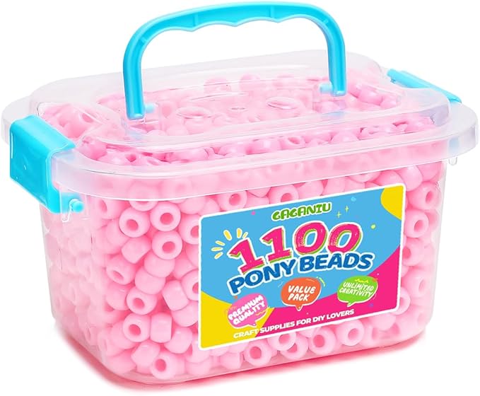 gaganiu pony beads 1100+ pcs plastic kandi beads in jar for bracelets, hair braids, jewelry making & diy crafts