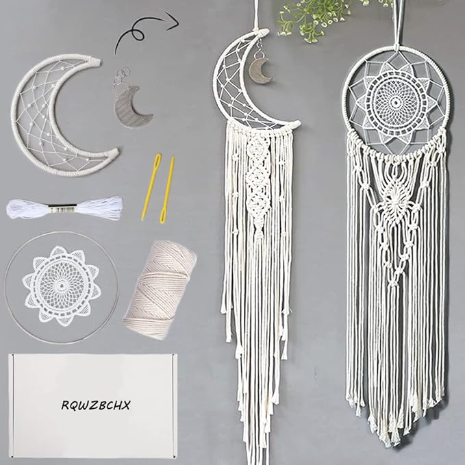 RQWZBCHX Macrame Dream Catcher Kits for Adults Beginners, 2PCS Macrame Wall Hanging Supplies