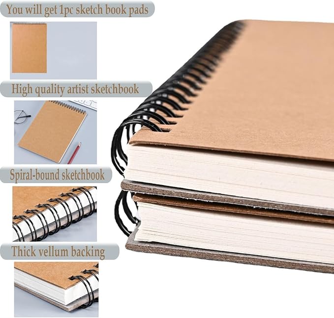 Sketch Book Pad, Drawing Paper 9" x 12" Spiral Bound (98lb/160gsm), Pack of 1, Durable Acid Free Sketchbook for Painting, 30 Sheets Each (1 Pack- 9"X12")