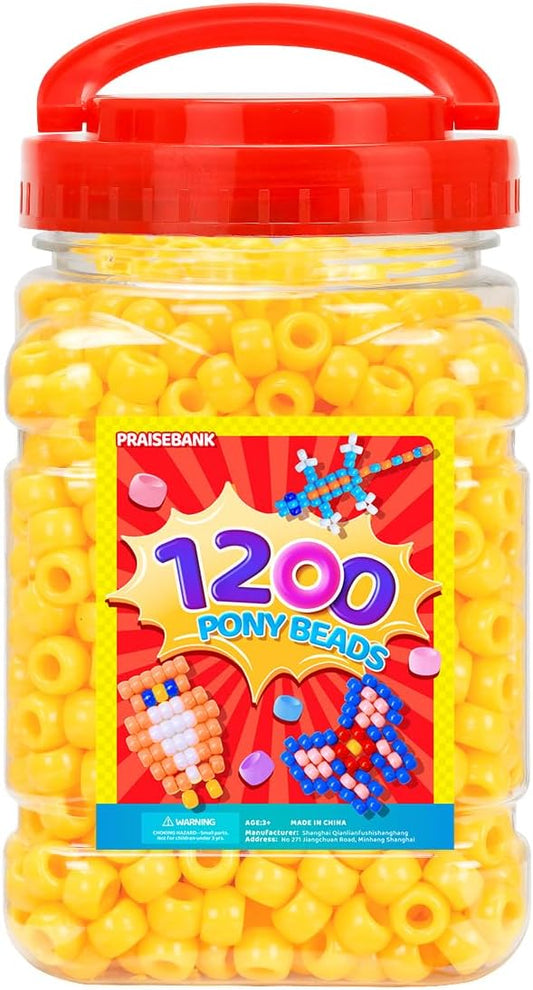 praisebank pony beads, 1200pcs 6x9mm, wholesale beads, bracelets jewelry making, arts & crafts(yellow)