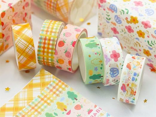 YUBBAEX BB Duck Washi Tape Set VSCO Splashed Gold Foil Masking Tape Decorative for Arts, DIY Crafts, Journal Supplies, Planners, Scrapbook, Card/Gift Wrapping -15mm x 6 Rolls- (Lovely Fowl)