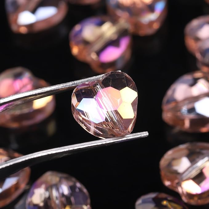 70pcs 8mm AB Orange Pink Faceted Heart Beads for Jewelry Making Crystal Glass Beads for Bracelets Necklace Crafts, Friendship Bracelet Kit, Love Gifts