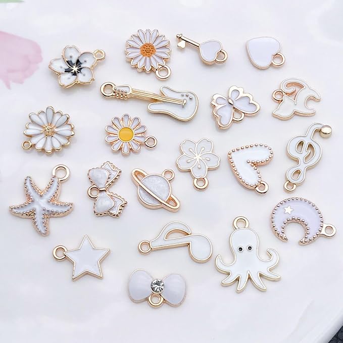 WOCRAFT 40pcs 20 pairs Assorted Enamel Bracelet Charms for Jewelry Making DIY Necklace Bracelet Earrings Keychain Crafting Charms Kit Crafts (White-SN997)