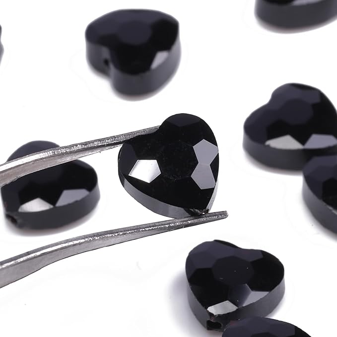70pcs 8mm Black Faceted Heart Beads for Jewelry Making Crystal Glass Beads for Bracelets Necklace Crafts, Friendship Bracelet Kit, Love Gifts