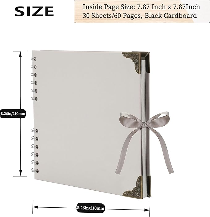 Scrapbook (8 x 8 inch) Scrapbook Album 60 Pages Ideal for Your DIY Scrapbooking Albums Wedding and Anniversary Family Photo Album (grey)