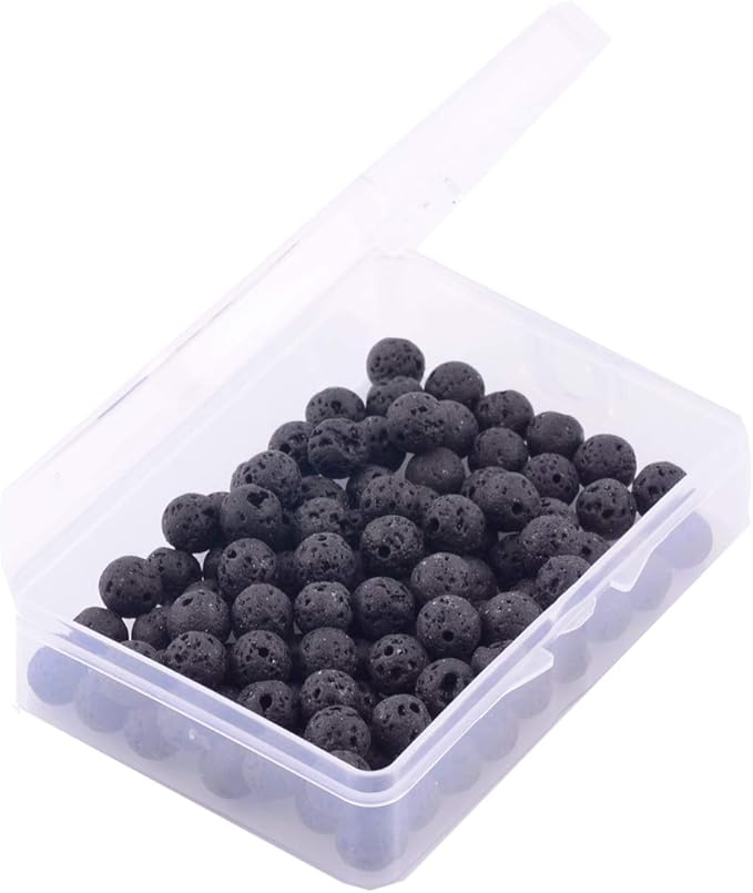 Natural Stone Beads 100pcs 8mm Black Lava Round Genuine Stone Beading Loose Gemstone Hole 1mm DIY Beads for Essential Oil Yoga Bracelet Necklace Earrings Jewelry Making (Black Lava Stone Beads,8mm)