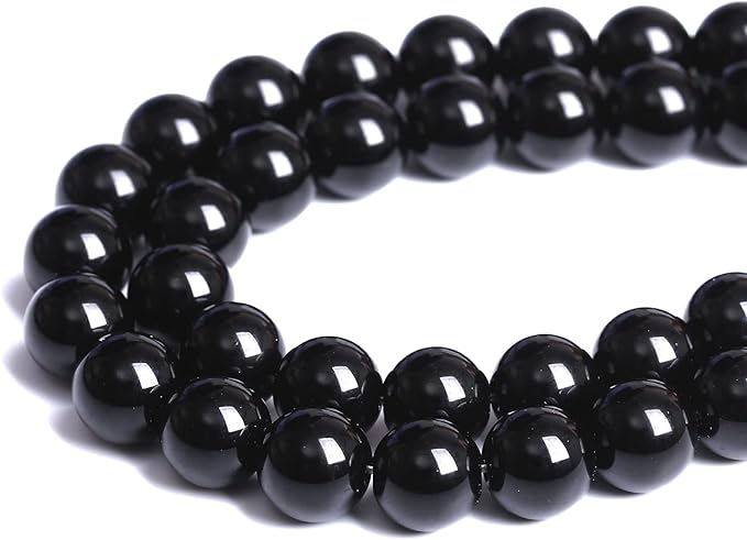 4mm 93pcs Natural Black Agates Onyx Stone Beads Smooth Round Loose Spacer Beads for Jewelry Making DIY Bracelets 15" (Black Agate, 4mm)