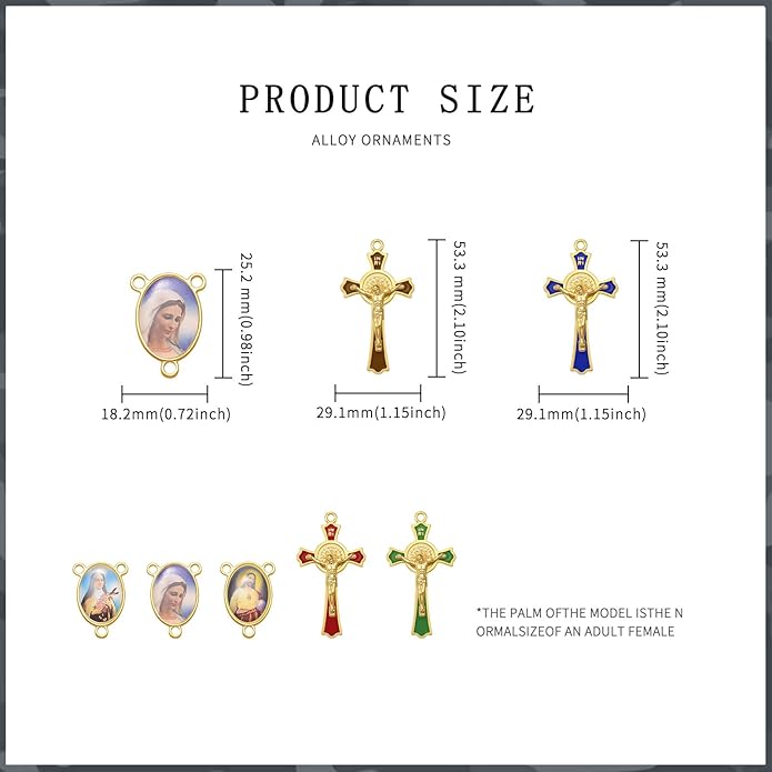 24Pcs/12Sets Rosary Kits Making Supplies Religious Cross and Center Medal Charm Alloy Enamel Saint Benedict Crucifix Pendant Beads for Adults Diy Catholic Jewelry