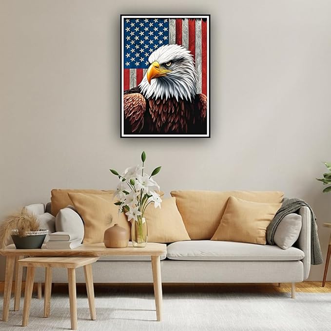 hill froeistung Eagle Diamond Art Painting Kits for Adults,Flag Diamond Art for Beginners, 5D DIY Full Drill Round Gem Art Craft Home Wall Decor Gift 12x16 inch,Bird