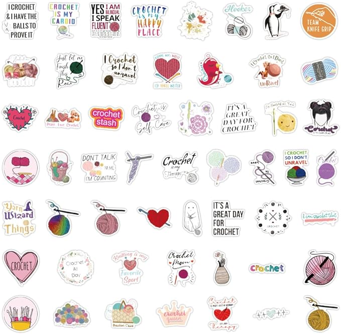 Retro Crochet Stickers,100 Pcs Cute Knitting Tool Decals, Waterproof Vinyl Stickers for Craft Journals, Sewing Boxes, Home Decor, Ideal for Crafters Adults(Crochet)