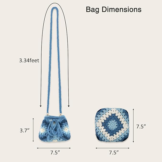 Noocro Crochet Kit Granny Square Shumai Bag, Purse, Complete DIY Kit, Detailed Instructions, Video Tutorials, for Beginners or Intermediate and Advanced Crocheters (Ocean Breeze)
