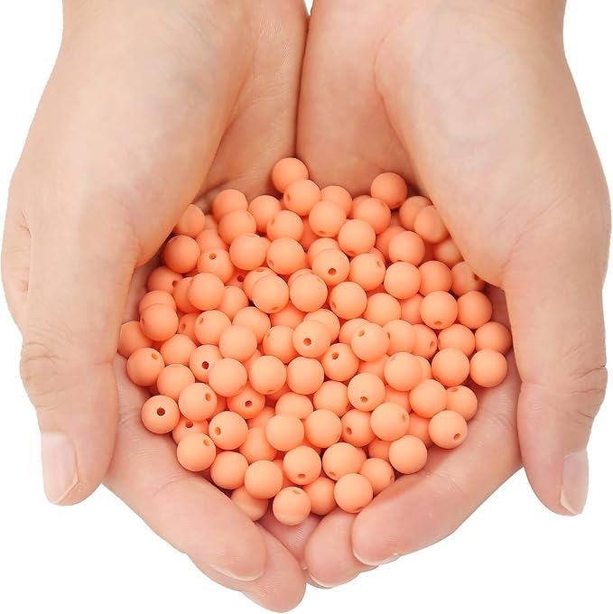 bonny boxx 200pcs 10mm matte light orange acrylic round beads, frosted plastic resin bubblegum balls chunky gumball beads for necklace and bracelet making, crafting supplies