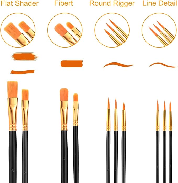 Acrylic Paint Brush Set, (20 Packs /200 pcs) Nylon Hair Brushes for Oil and Watercolor, Perfect Suit of Art Painting, Best Present for Painting, Black