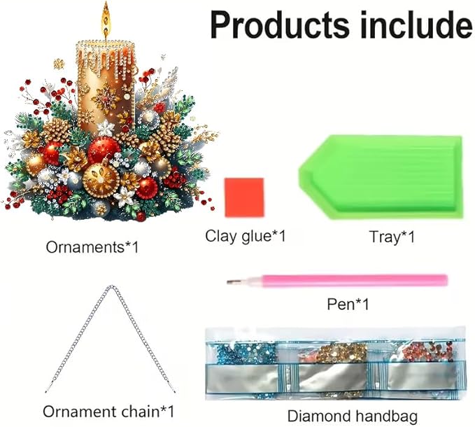STGLCR Candle Christmas Diamond Art Hanging Kits for Adults, Christmas Candles Diamond Art Suncatchers, 5D Special Shape Diamond Painting Pendant Window Ornament Gifts for Home Door Wall Decor