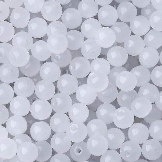 500Pcs White Round Glass Beads 8mm for Necklaces, Clear Glass Crystal Beads for Bracelet Making Kits Earring Bracelets and DIY Crafts(White)