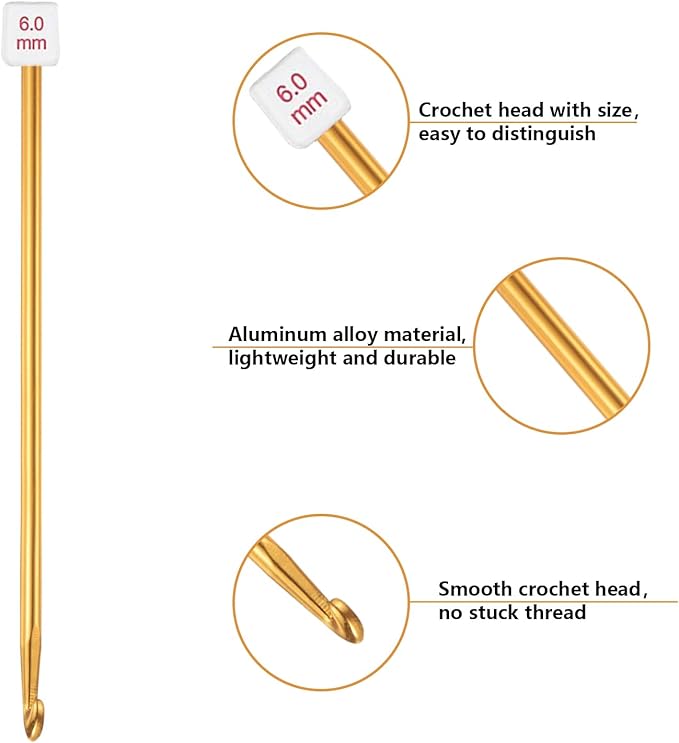 HEALEAYAR 6mm Tunisian Crochet Hooks Bulk, 27cm Extra Long Crochet Needles Aluminum Afghan Knitting Needles Tools for Beginners and Skills Class, Pack of 4