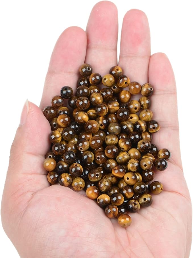 bymitel 210pcs natural crystal beads stone gemstone round energy healing loose beads with stretch cord for jewelry making bracelets anklets (yellow tiger eye's, 6mm 210pcs)