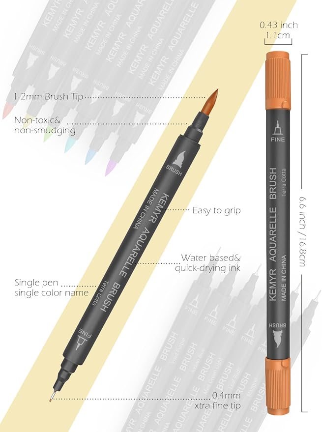 Markers for Adult Coloring Books: 36 Color Dual Tip Fine & Brush Pens Water-Based Coloring Marker for Adults Drawing Sketching Bullet Journal Writing Lettering No bleeding