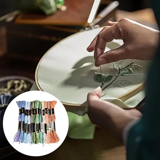 12 Skeins 105 Yards Cross Stitch Floss Variegated Friendship Bracelet String 6 Ply Polyester Colorful Gradient Embroidery Thread for Sewing Making Needlecraft Knitting Clothes Stitching DIY