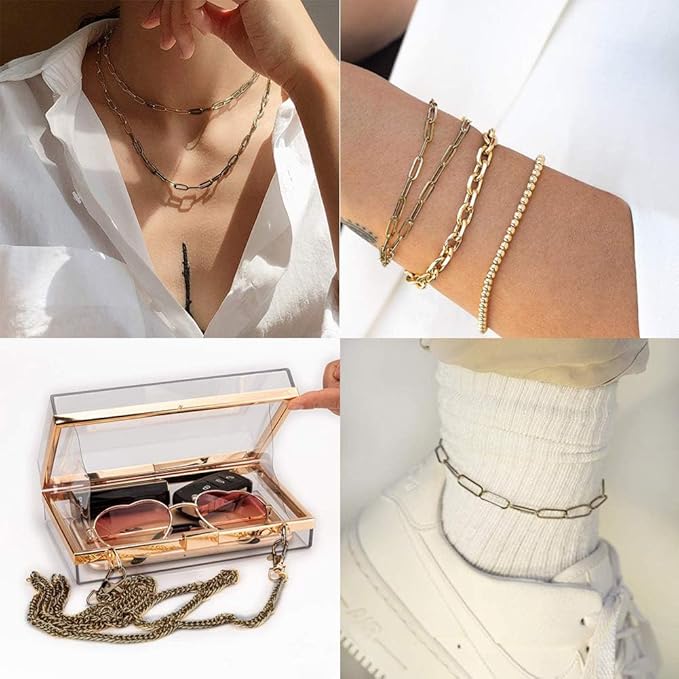 SUNNYCLUE 16.4Feet/ 5m Antique Bronze Curb Cable Chain Link Necklace Paperclip chain Large 20Pcs Brass Lobster Claw Clasps 50Pcs Brass Jump Rings Jewelry Chains for Jewelry Making Supplies DIY Craft