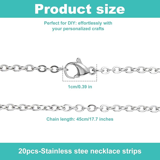 Silver Necklace Chains with Lobster Clasps, 18 Inches Stainless Steel Wire for Jewelry Making, Jewelry Making Kit for DIY Supplies, Stainless Steel Necklace Chains for Women（20）