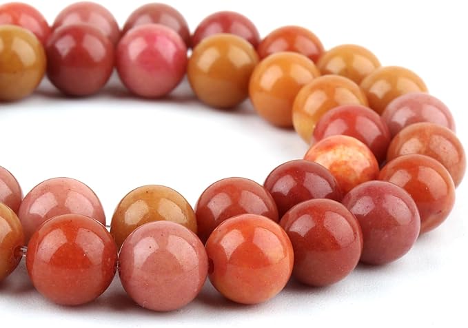 Jade Stone Beads for Jewelry Making - 8mm Gemstone Round Beads for Bracelets(45-47pcs, Red Alashan)