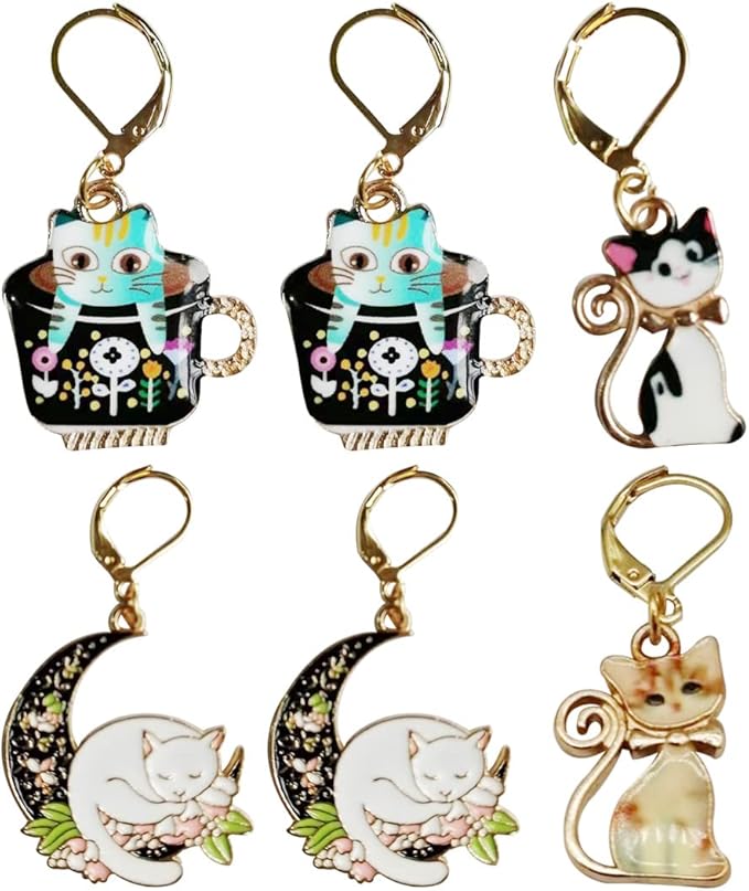 6pcs Cat Crochet Removable Locking Stitch Markers for Knitting and Crocheting Cute Metal Charms Great Gift Knitting Supplier