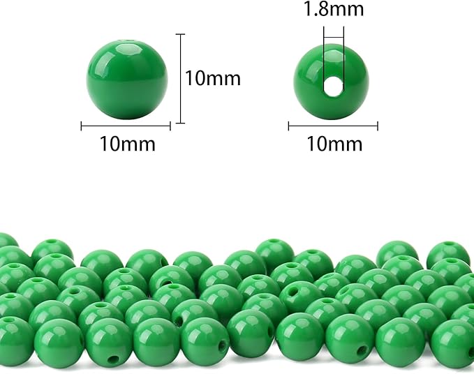 bonny boxx 200pcs 10mm smooth emerald acrylic round beads, plastic resin bubblegum balls chunky gumball beads for necklace and bracelet making, crafting supplies