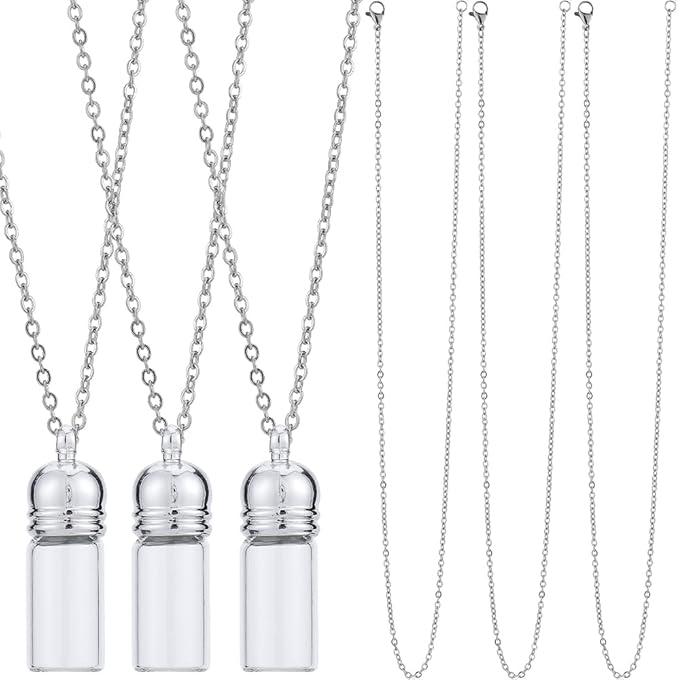 SUNNYCLUE 1 Box 10 Sets Glass Vial Necklace Making Kit Vial Necklaces Bulk Glass Bottle Charm Mini Wish Bottles for Jewelry Making Kits Memorial Keepsake Perfume Hair Mud Supplies