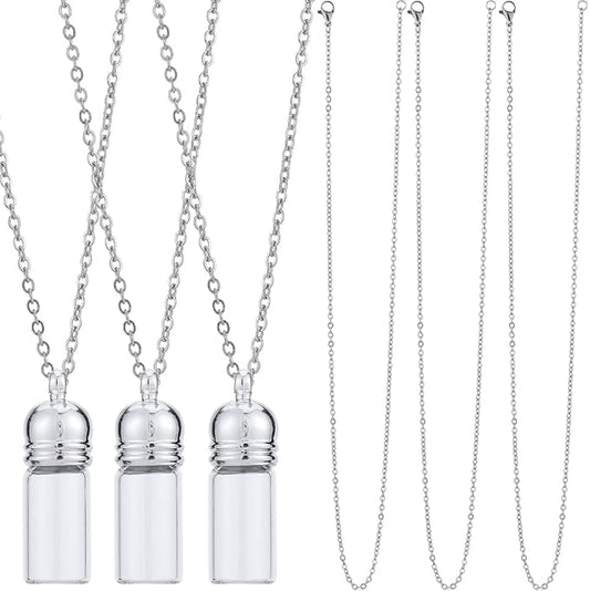 SUNNYCLUE 1 Box 10 Sets Glass Vial Necklace Making Kit Vial Necklaces Bulk Glass Bottle Charm Mini Wish Bottles for Jewelry Making Kits Memorial Keepsake Perfume Hair Mud Supplies